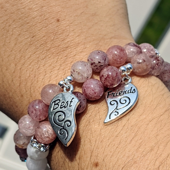 Bestie Gemstone Bracelets with Moonstone and Strawberry Quartz - Picture 4 of 6